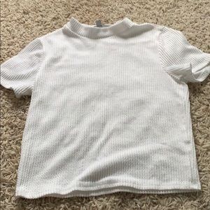White textured collared crop